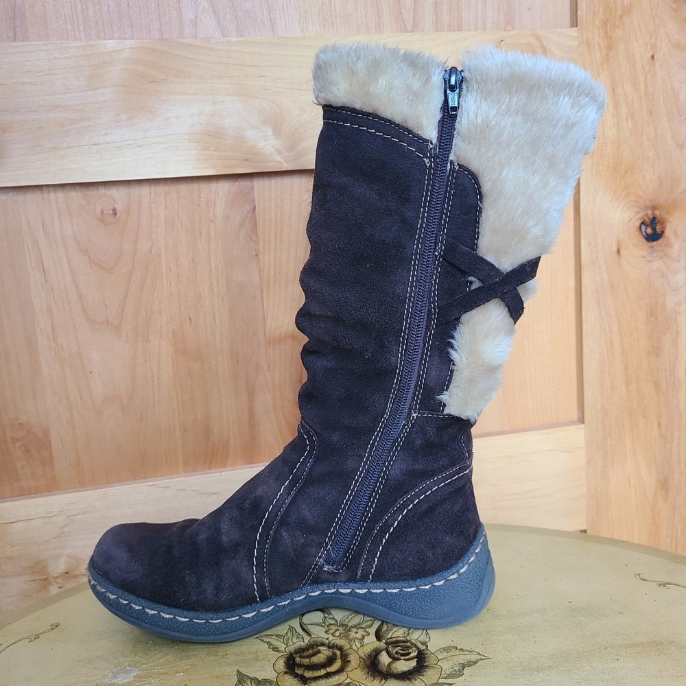 Bear Traps EU 39 US 8 Brown Suede Faux Fur Tall Flat Boots Cozy Scandi Winter - Picture 5 of 8